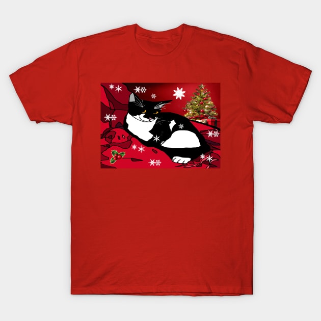 Cute Tuxedo cat wishing Merry Christmas or Merry Catmas collage  Copyright TeAnne T-Shirt by TeAnne